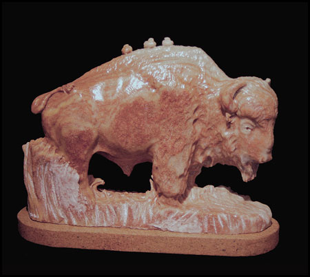 "Buffalo Talk" Utah Alabaster Sculpture by Alvin Marshall of Rowe Gallery