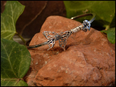 "Butterfly and Hibiscus Cuff" Sterling Silver Jewelry by Cherie Danielle of Rowe Gallery