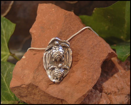 "Double Sea Turtles Necklace" Sterling Silver Jewelry by Cherie Danielle of Rowe Gallery