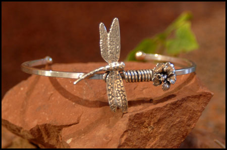 "Dragonfly & Plumeria Cuff" Sterling Silver Jewelry by Cherie Danielle of Rowe Gallery