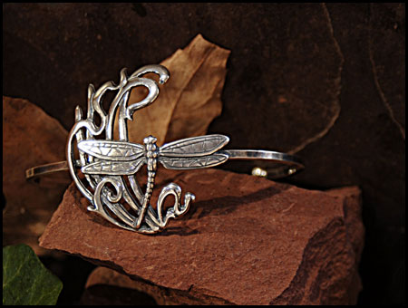 "Dragonfly Reeds Cuff" Sterling Silver Jewelry by Cherie Danielle of Rowe Gallery