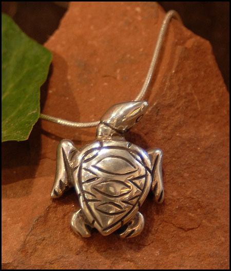 "Jumbo Sea Turtle Necklace" Sterling Silver Jewelry by Cherie Danielle of Rowe Gallery