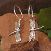 "Single Dragonfly Hoop Earrings" Sterling Silver Jewelry by Cherie Danielle of Rowe Gallery