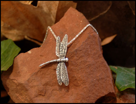 "Single Dragonfly Necklace" Sterling Silver Jewelry by Cherie Danielle of Rowe Gallery
