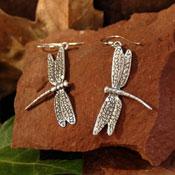 "Single Dragonfly Wing  Dangle Earrings" Sterling Silver Jewelry by Cherie Danielle of Rowe Gallery