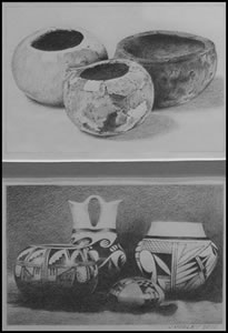 "Ancient Native Pottery" Graphite Drawing by Jack Morley of Rowe Gallery