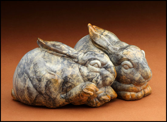 'Snuggle Bunnies' Bronze Sculpture by Joshua Tobey of Rowe Gallery