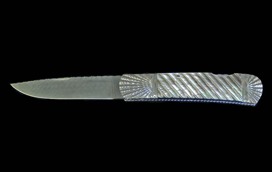 Doug Ponzio Turkish Damascus blade by Ken Steigerwalt Damascus Knives Artist of Rowe Gallery