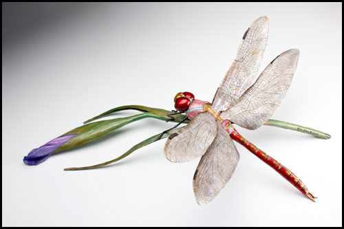 "Dragonfly At Rest" Bronze Sculpture by Kim Kori of Rowe Gallery
