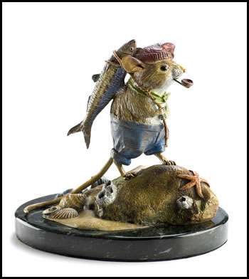 "Fisher Mouse" Bronze Sculpture by Kim Kori of Rowe Gallery