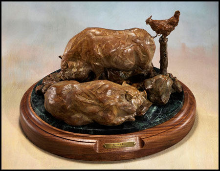 'Bacon and Eggs' Bronze Sculpture by Nicolia Medvedev of Rowe Gallery
