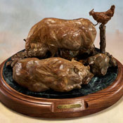 'Bacon and Eggs' Bronze Sculpture by Nicolia Medvedev of Rowe Gallery