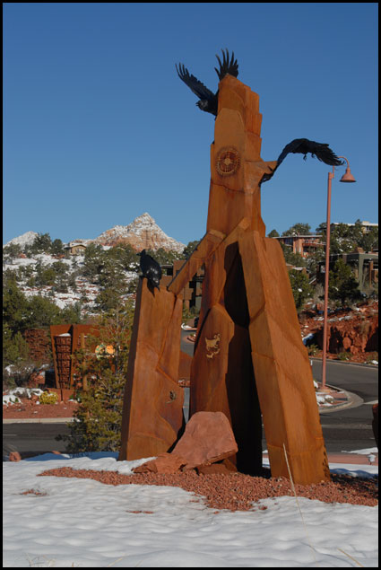 "Above" bronze sculpture by Kim Kori and Ken Rowe Featured in Sedona, Arizona highway roundabout