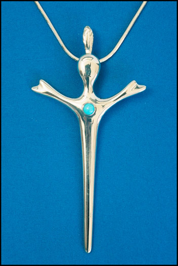 "Spirit Totem", Sterling Silver Pendant with Turquoise Gemstone by Liam Herbert of Rowe Gallery
