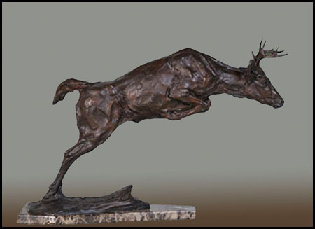 'Jumping White Tail Deer' Bronze Sculpture by Richard Loffler of Rowe Gallery