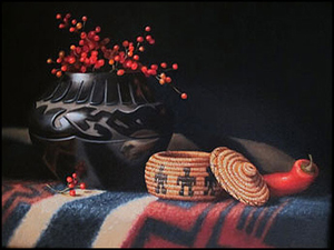 'A Certain Luminosity' by Sue Krzyston Oil on Canvas Native American Still Life Painting at Rowe Gallery