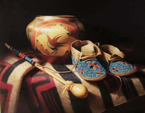 'Instilling Pride' by Sue Krzyston Oil on Canvas Native American Still Life Painting at Rowe Gallery
