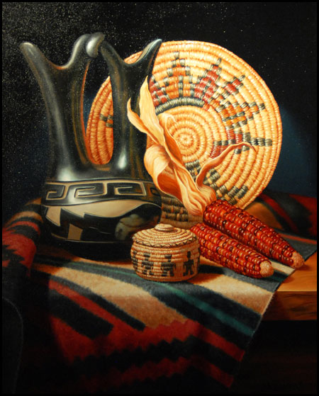 'Pride and Spirit' by Sue Krzyston Oil on Canvas Native American Still Life Painting at Rowe Gallery