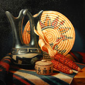 'Pride and Spirit' by Sue Krzyston Oil on Canvas Native American Still Life Painting at Rowe Gallery