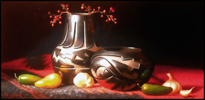 'A Few Berries' by Sue Krzyston Oil on Canvas Native American Still Life Painting at Rowe Gallery