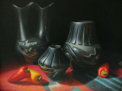 'Trio of Beauty' by Sue Krzyston Oil on Canvas Native American Still Life Painting at Rowe Gallery