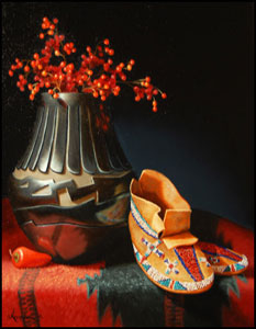 'Western Ways' by Sue Krzyston Oil on Canvas Native American Still Life Painting at Rowe Gallery
